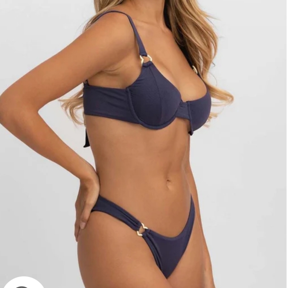 Nwt Blackbough Camila Heart Charm Dark Denim Blue Bra Bikini SET Xs S